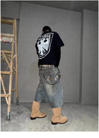 Cross-Stitch Washed Denim Shorts