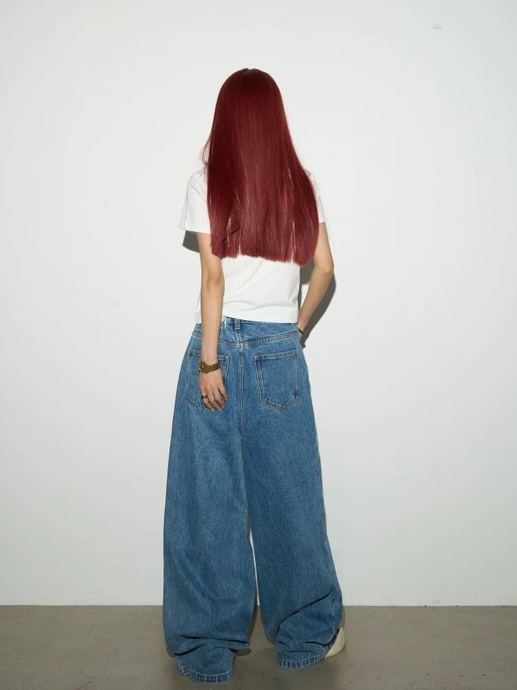Folding-waist Wide Jeans