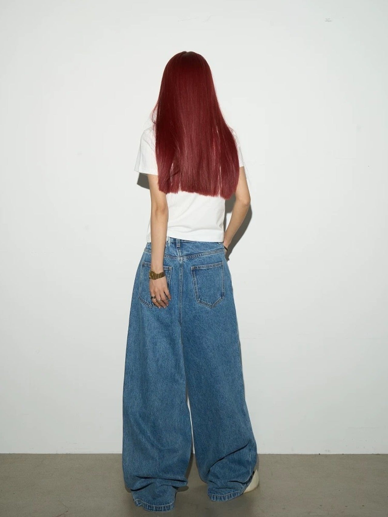 Folding-waist Wide Jeans