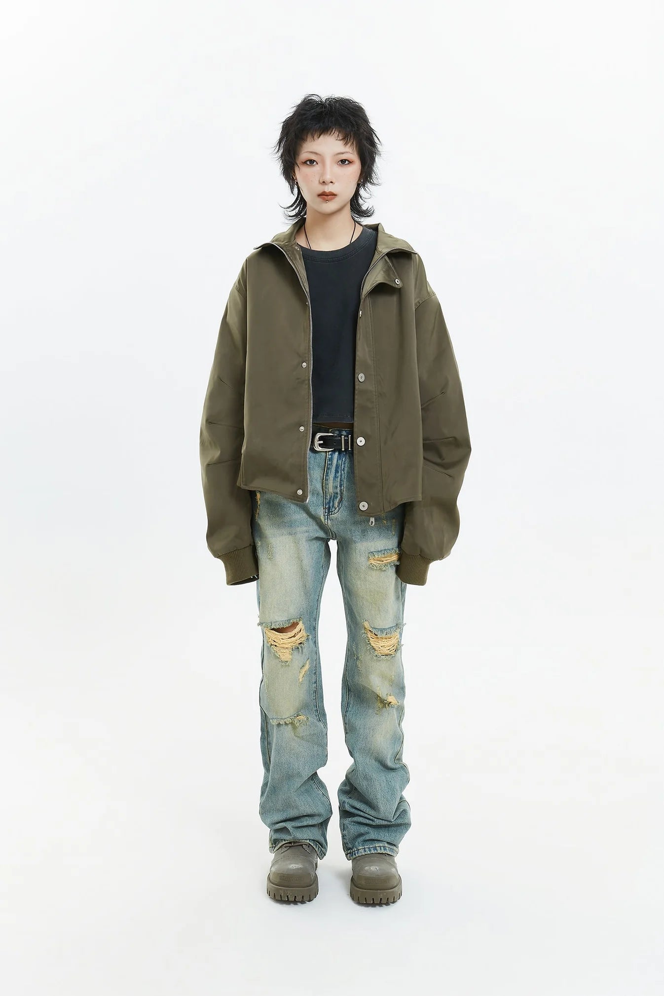 Retro Street Style Stand Collar Jacket