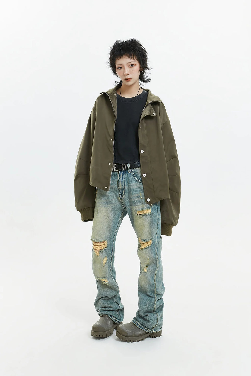 Retro Street Style Stand Collar Jacket