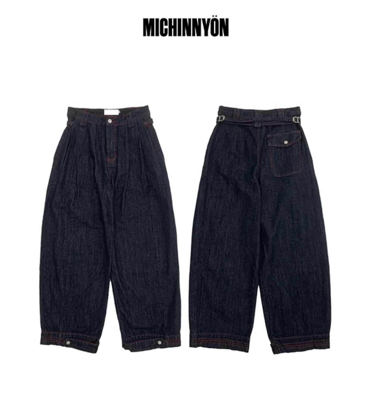 Red Line Stitch Wide Jeans