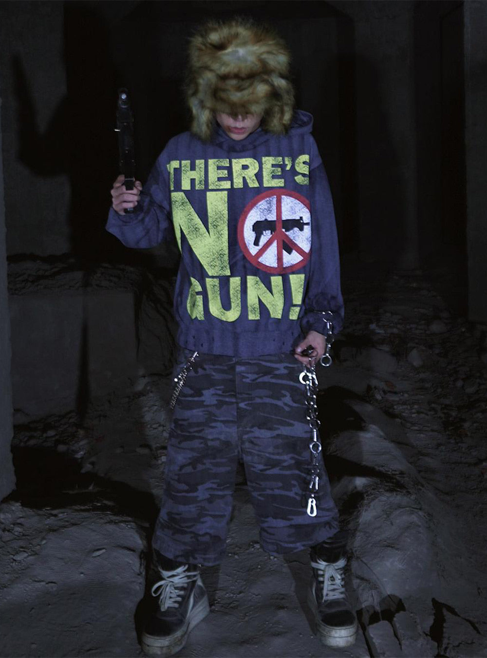 [99CLUB] Hoodie with Distressed Graphic Print