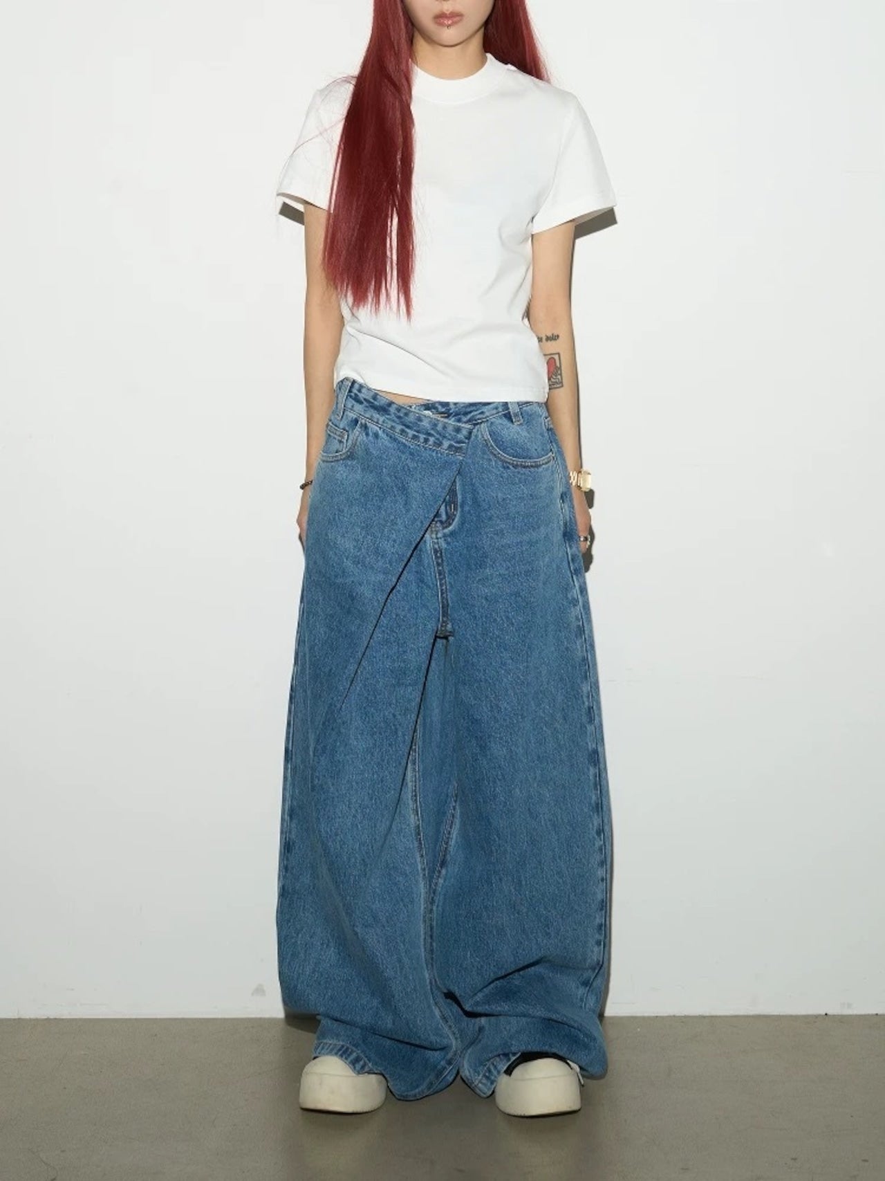 Folding-waist Wide Jeans