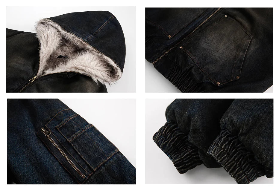 Worker denim hooded jacket
