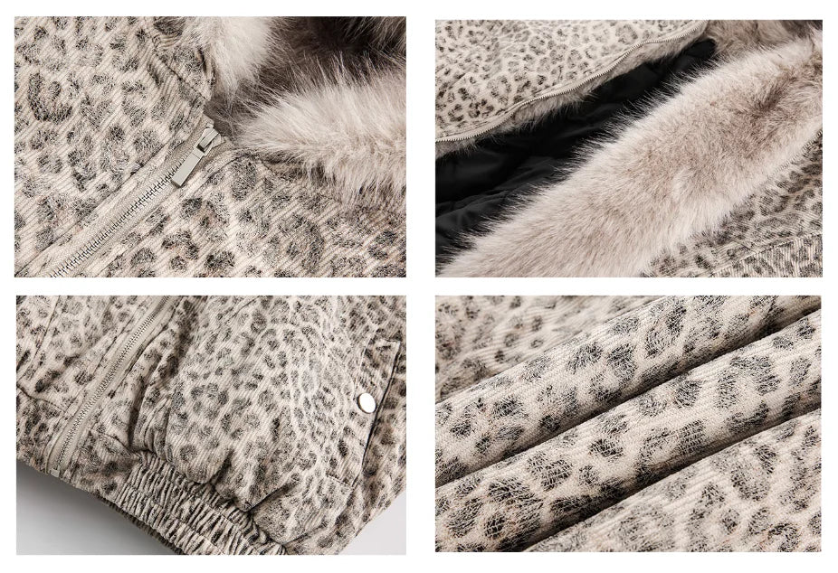 Leopard hoodie fur jacket FB7562