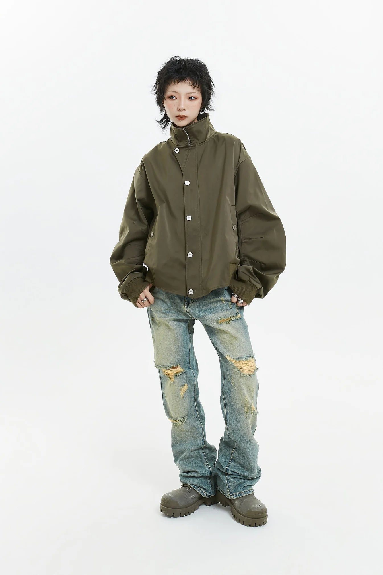 Retro Street Style Stand Collar Jacket