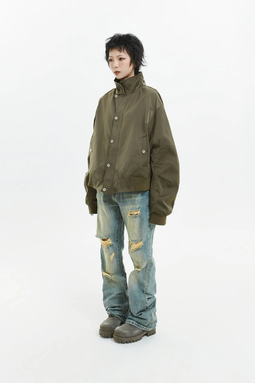 Retro Street Style Stand Collar Jacket