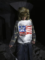 [99CLUB] Distressed Graphic Raglan Long Sleeve