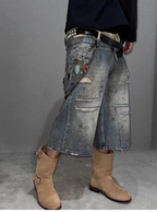 Cross-Stitch Washed Denim Shorts