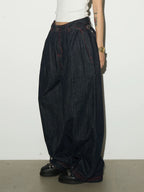 Red Line Stitch Wide Jeans