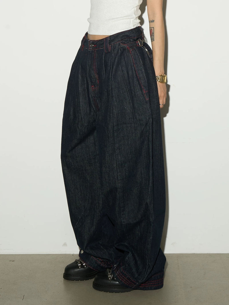 Red Line Stitch Wide Jeans