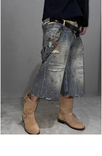 Cross-Stitch Washed Denim Shorts