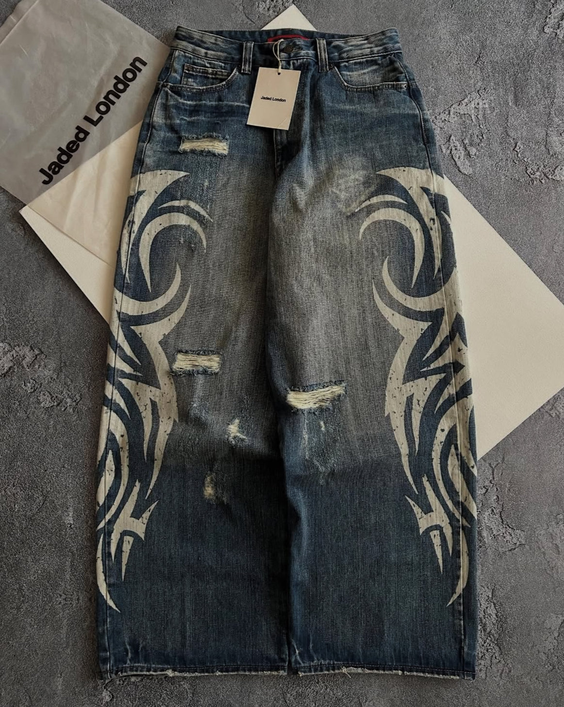 Jaded London Tribal Side-Print Wide-Leg Jeans｜ジェイデッドロンドン トライバル サイドプリント ワイドデニム
