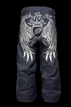 [99CLUB]Royal Emblem Embroidery Denim Pants
