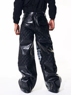 【fourth3ex】 Quilted Panel Super Wide Faux Leather Pants
