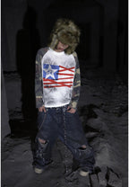 [99CLUB] Distressed Graphic Raglan Long Sleeve