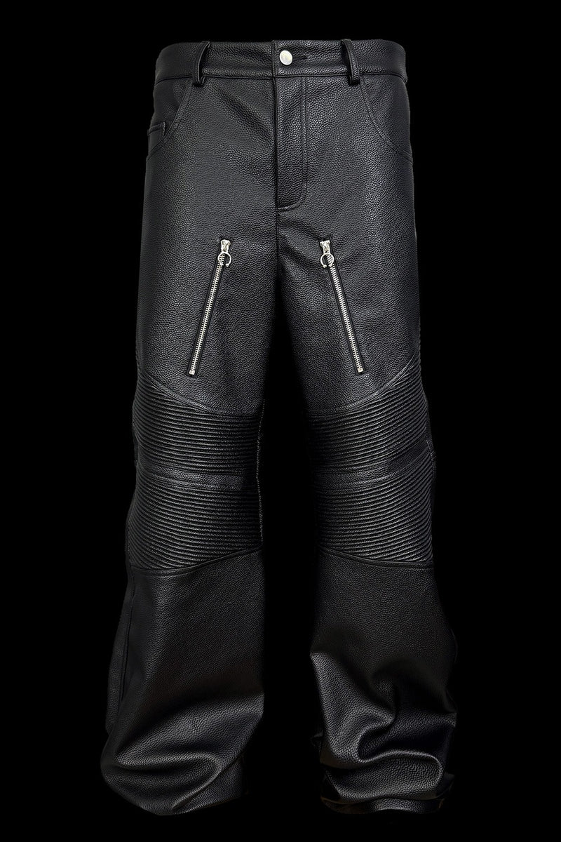 [99CLUB]Biker-Inspired Textured Leather Pants