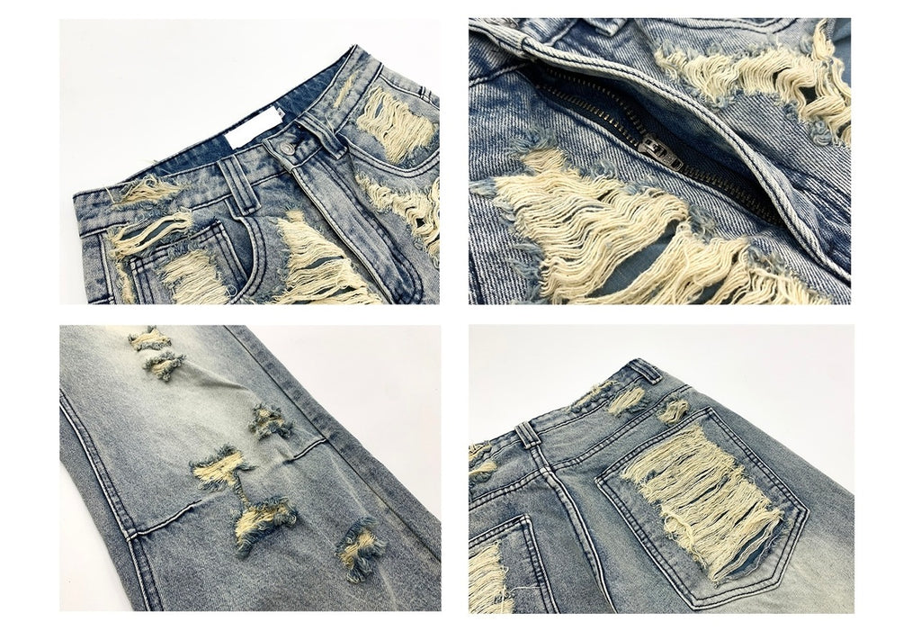 Damage-Washed Wide Jeans FB4786