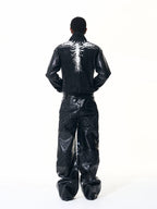 【fourth3ex】 Quilted Panel Super Wide Faux Leather Pants