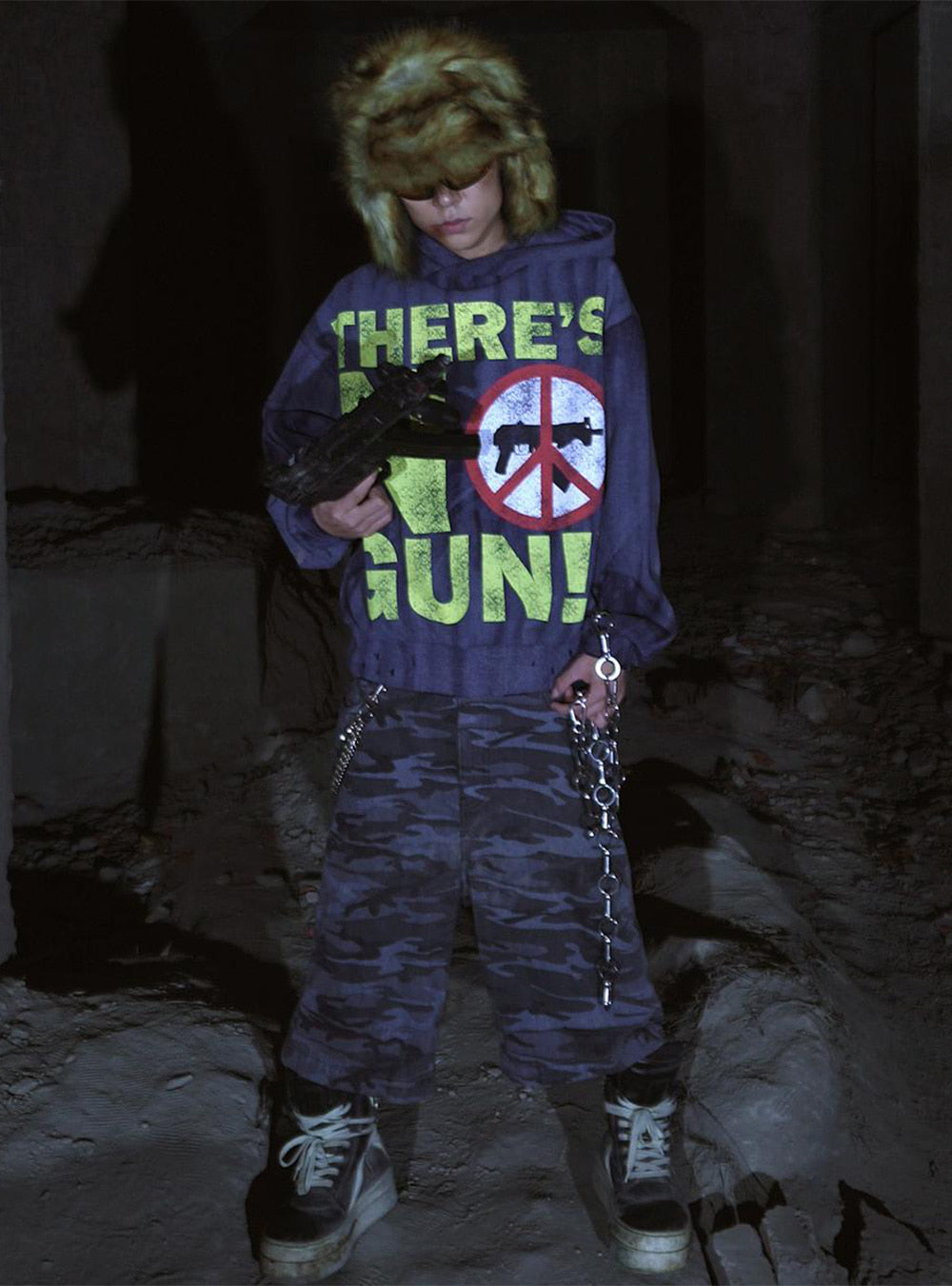 [99CLUB] Hoodie with Distressed Graphic Print