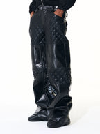 【fourth3ex】 Quilted Panel Super Wide Faux Leather Pants