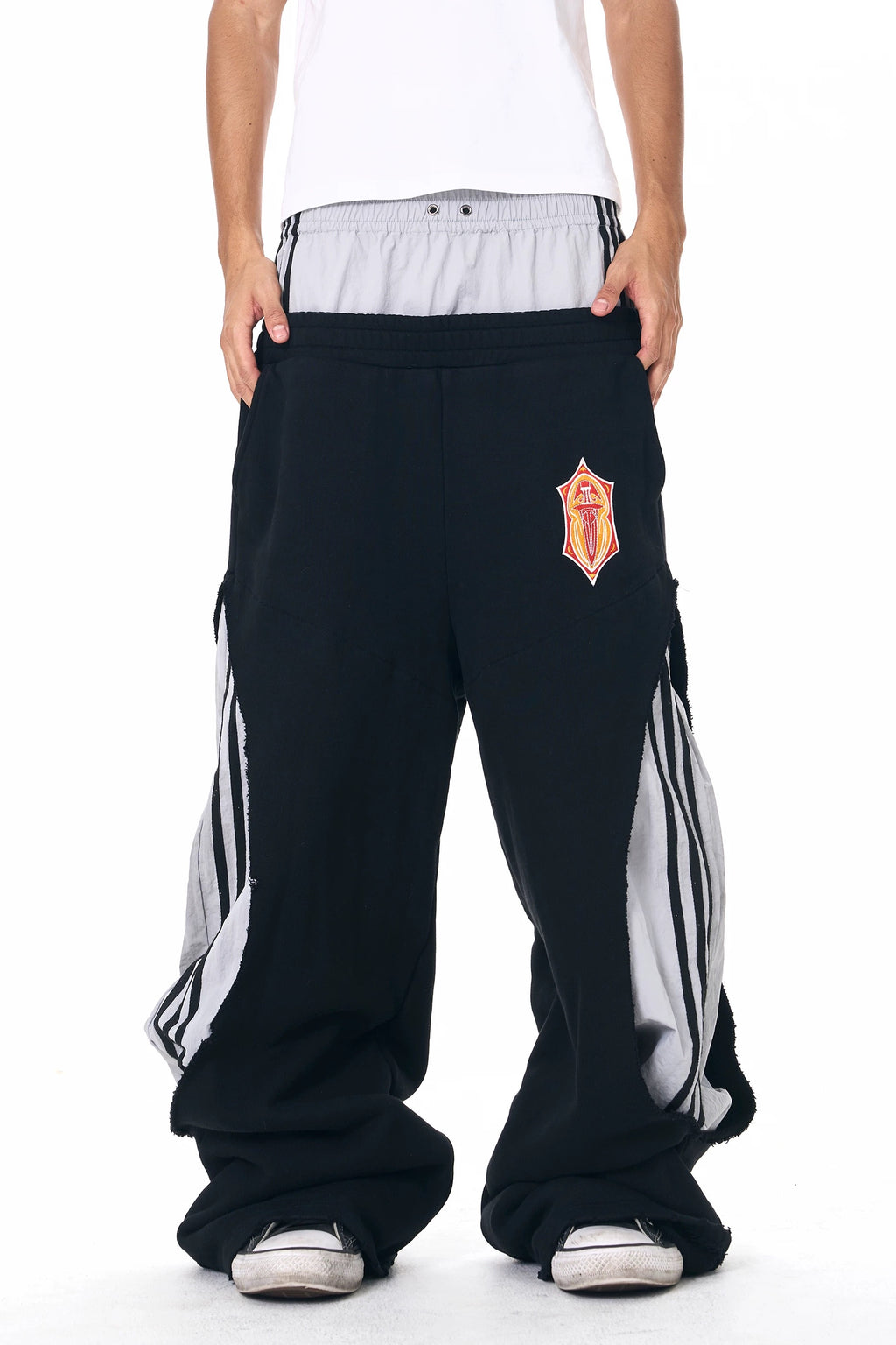 Two Tone Double Waist Wide Leg Pants FB9864