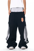 Two Tone Double Waist Wide Leg Pants FB9864