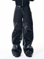 【fourth3ex】 Quilted Panel Super Wide Faux Leather Pants