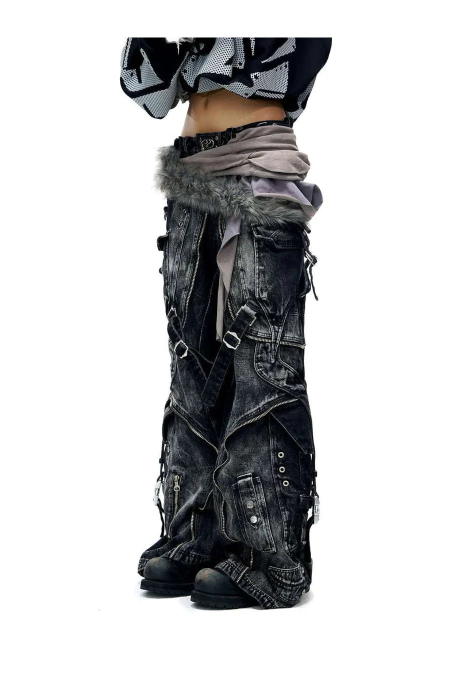 a line baggy jeans with hardware details