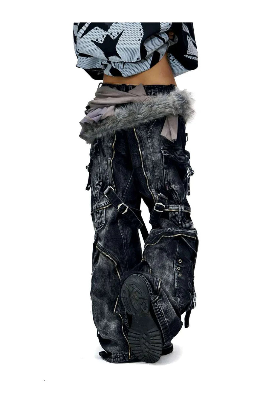 a line baggy jeans with hardware details