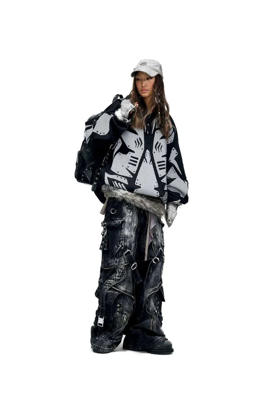 a line baggy jeans with hardware details