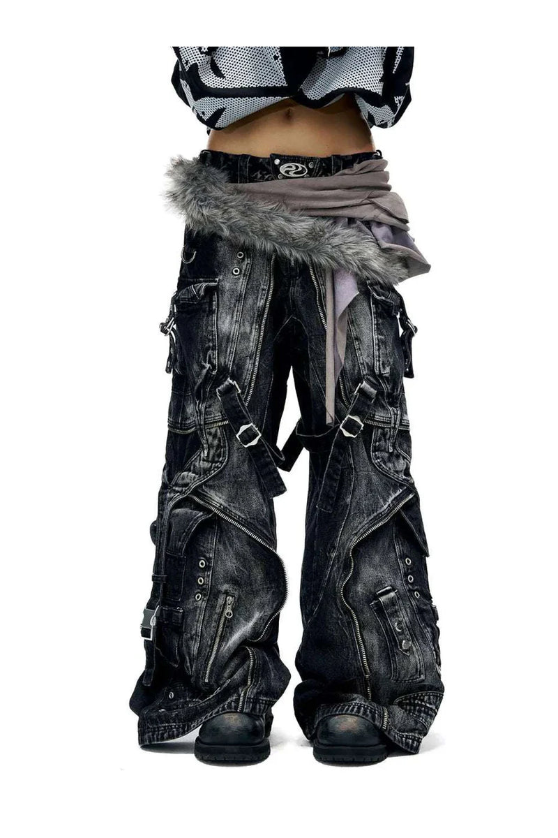 a line baggy jeans with hardware details