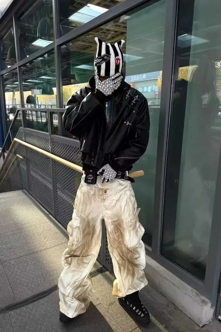 Airplane Button Distressed Leather Jacket