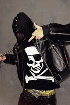 Airplane Button Distressed Leather Jacket