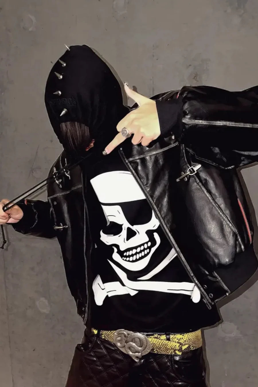 Airplane Button Distressed Leather Jacket