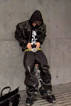 Airplane Button Distressed Leather Jacket