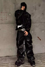 Airplane Button Distressed Leather Jacket