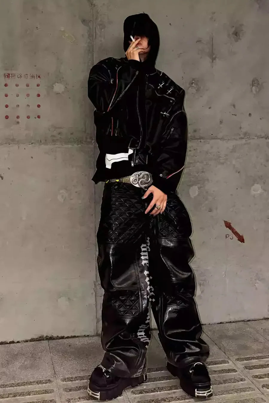 Airplane Button Distressed Leather Jacket