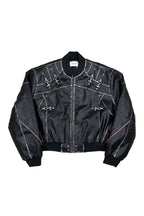 Airplane Button Distressed Leather Jacket