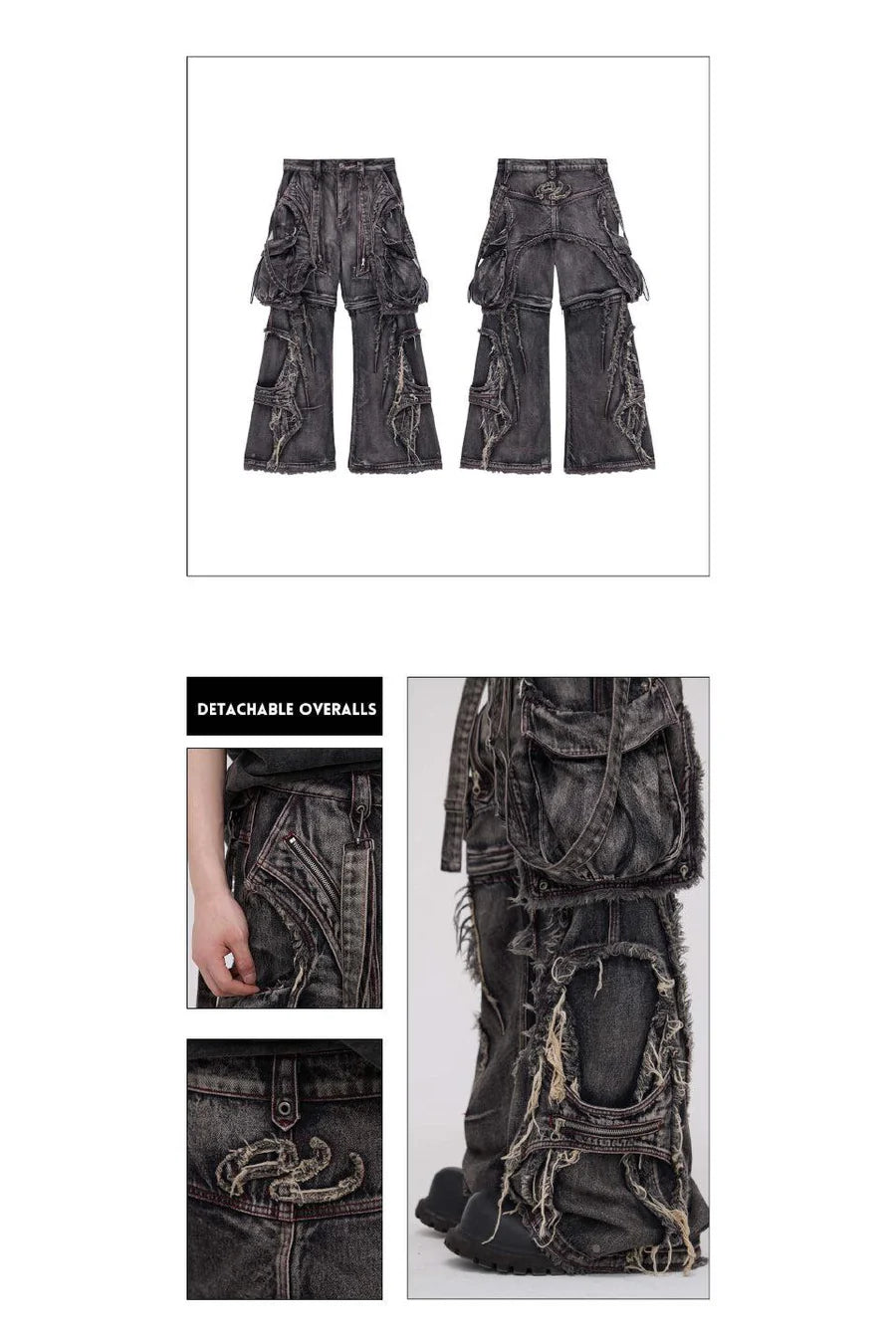 Black detachable denim overalls