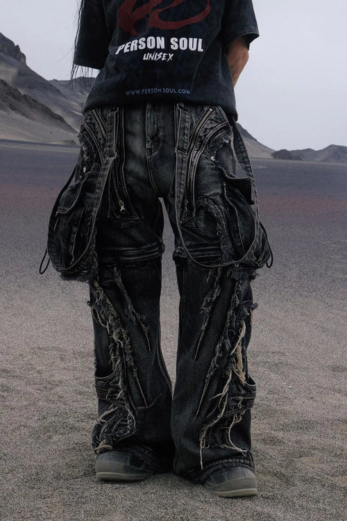 Black detachable denim overalls