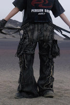 Black detachable denim overalls