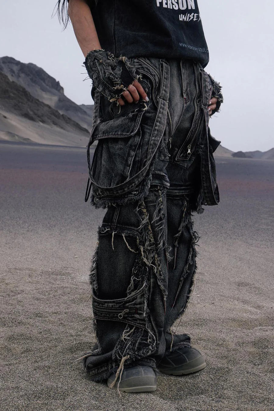 Black detachable denim overalls