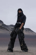 Black detachable denim overalls