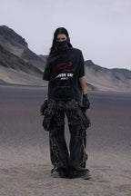 Black detachable denim overalls