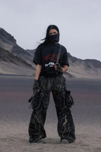 Black detachable denim overalls