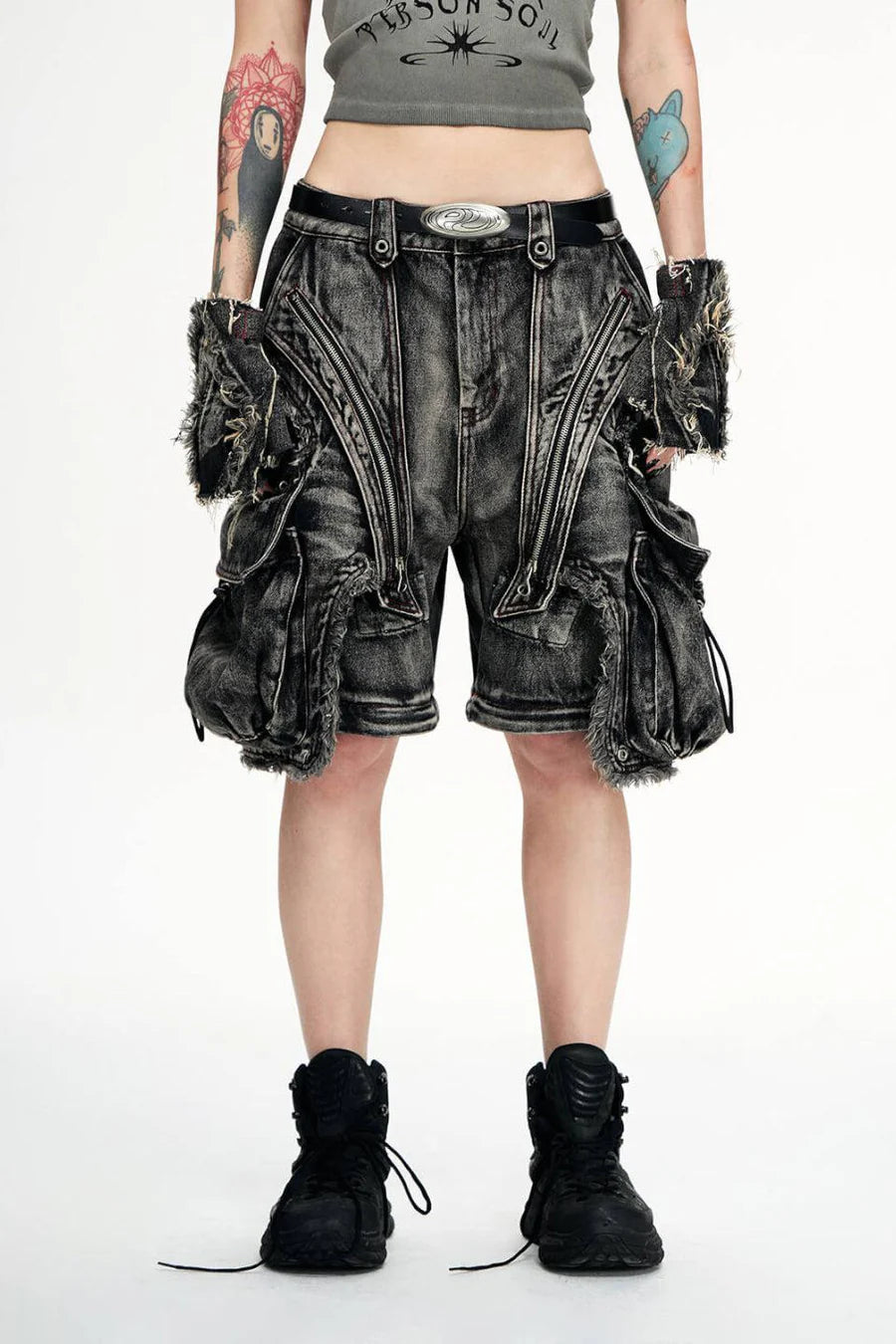 Black detachable denim overalls