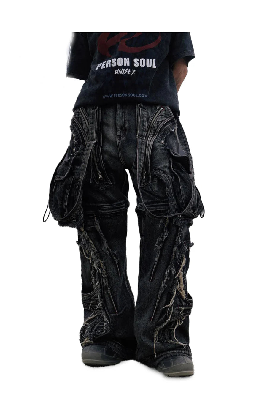 Black detachable denim overalls