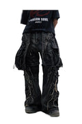 Black detachable denim overalls